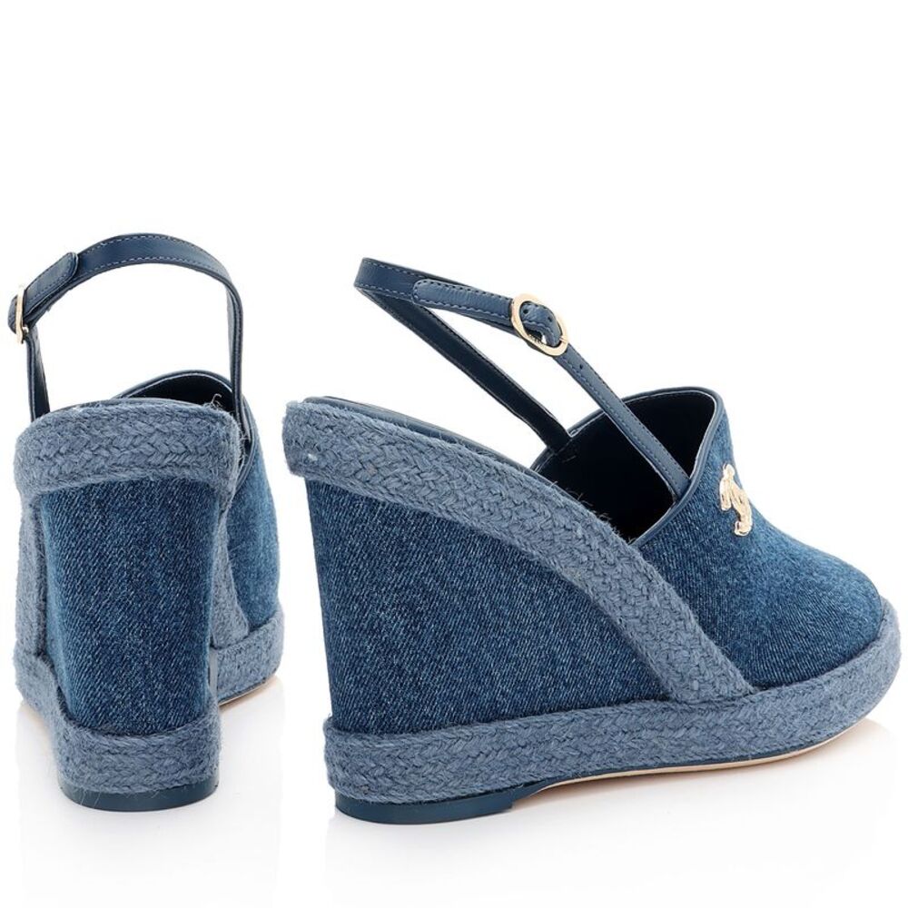 Chanel Washed Denim CC Wedge Sandals - Size 8.5 / 38.5 - Picture 3 of 8